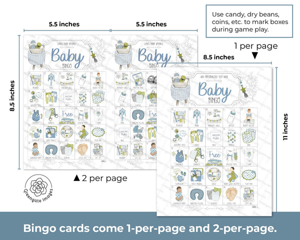 Blue & Lime Baby Bingo - Personalizable - Printable Digital Download by Greengate Images