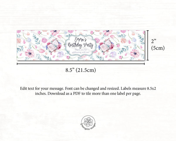 Floral Books Water Bottle Label - Printable Digital Download by Greengate Images