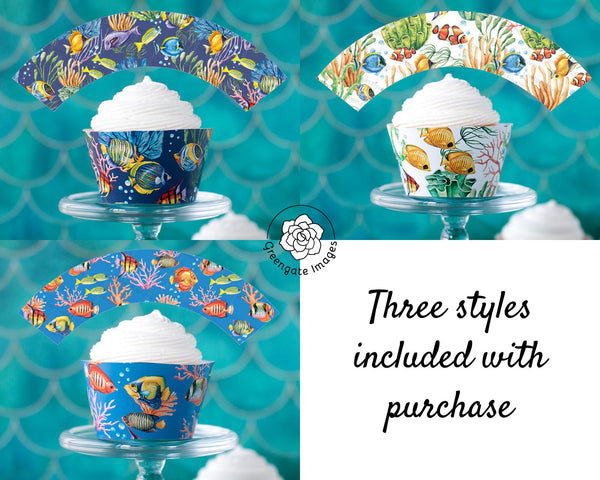 Coral Reef Cupcake Wrapper Trio - Printable Digital Download by Greengate Images