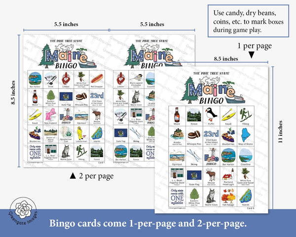 Maine Bingo Cards - Printable Digital Download by Greengate Images