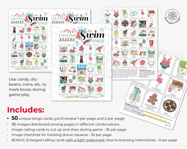 Christmas Swim Bingo - Printable Digital Download by Greengate Images