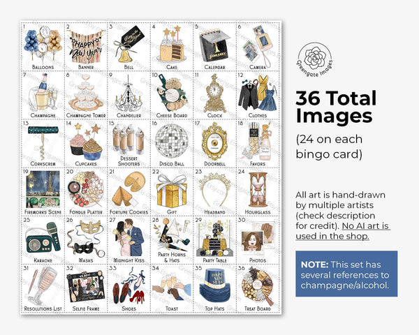 New Year's Eve Bingo Cards - Printable Digital Download by Greengate Images
