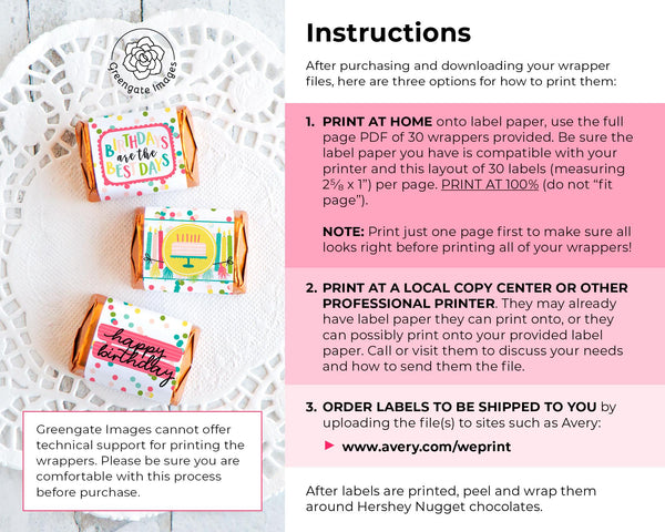 Birthday Nugget Wrappers - Printable Digital Download by Greengate Images