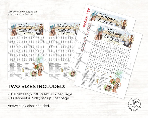 Thanksgiving History Word Find - Printable Digital Download by Greengate Images