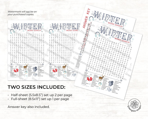 Winter Word Search II - Printable Digital Download by Greengate Images