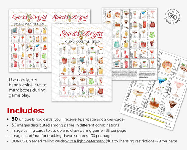 Christmas Cocktail Bingo - Printable Digital Download by Greengate Images