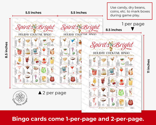 Christmas Cocktail Bingo - Printable Digital Download by Greengate Images
