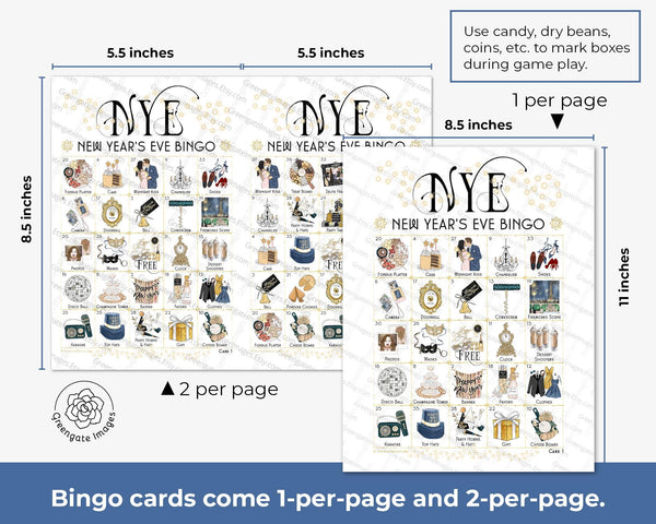 New Year's Eve Bingo Cards - Printable Digital Download by Greengate Images