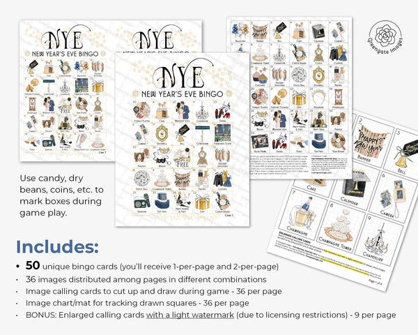 New Year's Eve Bingo Cards - Printable Digital Download by Greengate Images