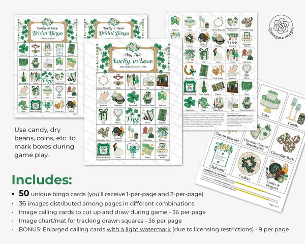 St. Patrick's Day Bridal Bingo Cards - Printable Digital Download by Greengate Images