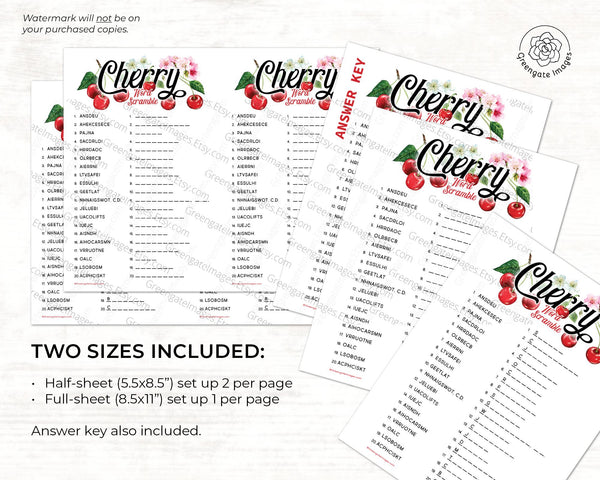 Cherry Word Scramble Game - Printable Digital Download by Greengate Images