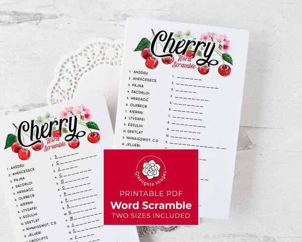 Cherry Word Scramble Game - Printable Digital Download by Greengate Images