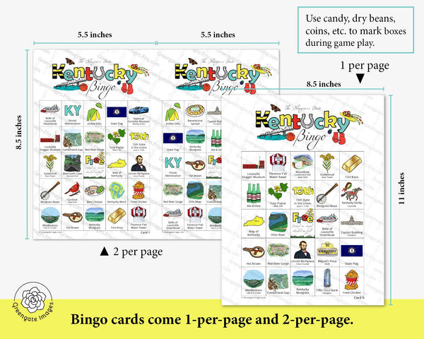Kentucky Bingo Cards - Printable Digital Download by Greengate Images