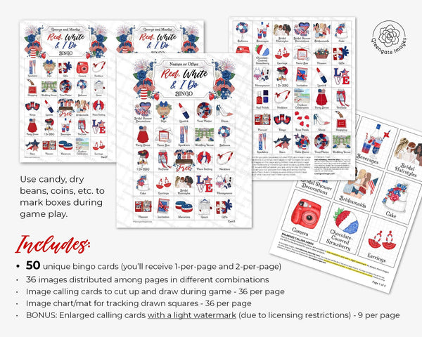 Patriotic Bridal Bingo Cards - Printable Digital Download by Greengate Images
