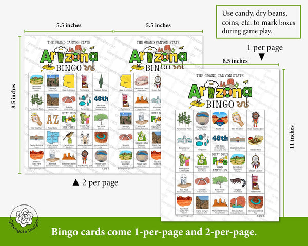 Arizona Bingo Cards - Printable Digital Download by Greengate Images
