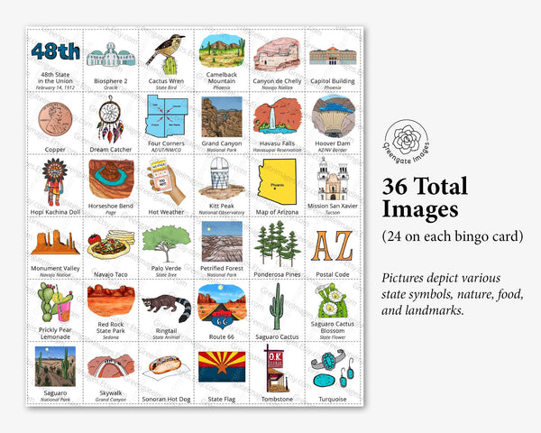 Arizona Bingo Cards - Printable Digital Download by Greengate Images