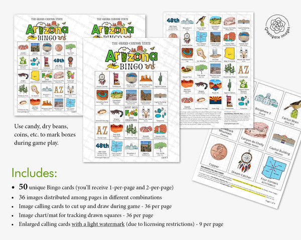 Arizona Bingo Cards - Printable Digital Download by Greengate Images