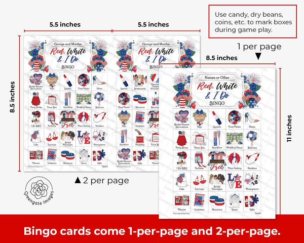 Patriotic Bridal Bingo Cards - Printable Digital Download by Greengate Images