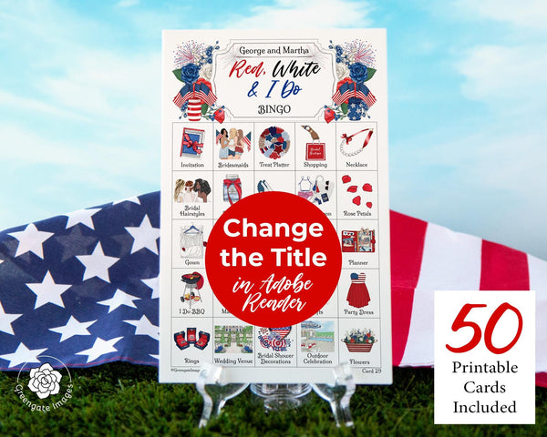 Patriotic Bridal Bingo Cards - Printable Digital Download by Greengate Images