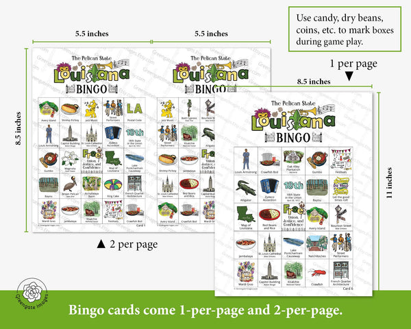 Louisiana Bingo Cards - Printable Digital Download by Greengate Images