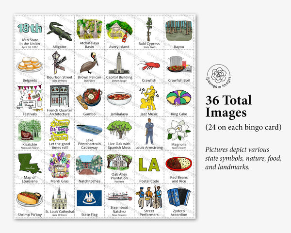 Louisiana Bingo Cards - Printable Digital Download by Greengate Images