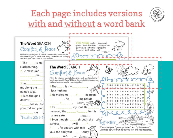 Bible Passage Word Search Duo - Printable Digital Download by Greengate Images