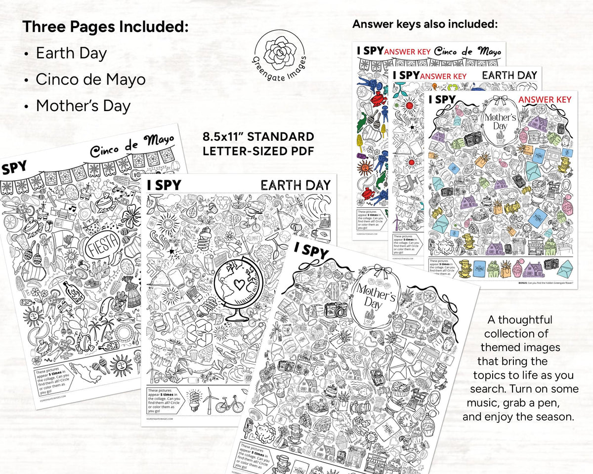 Mother's Day/Cinco de Mayo/Earth Day I Spy Bundle – Greengate Images