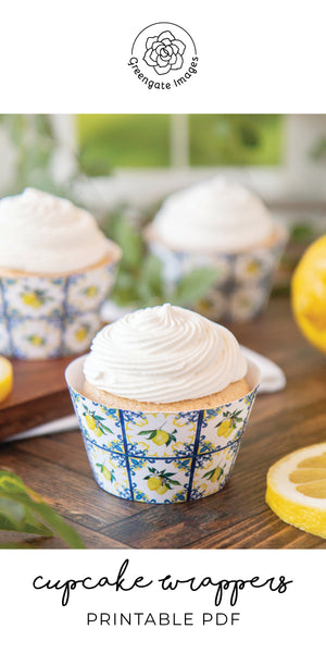 Lemons and Blue Tile Cupcake Wrapper - Greengate Images
