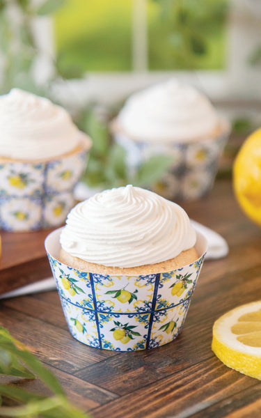 Lemons and Blue Tile Cupcake Wrapper - Greengate Images