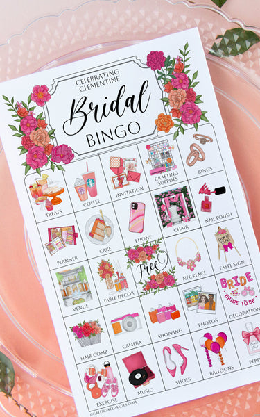 Hot Pink + Orange Bridal Bingo Cards - Greengate Images