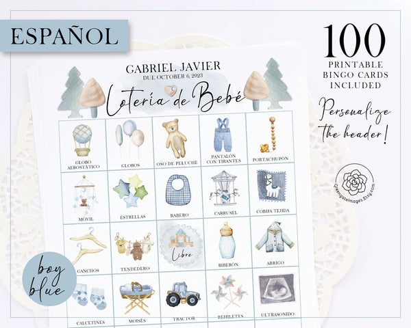 BOY - Lotería de Bebé - 100 Personalizable Cards - Greengate Images