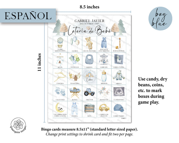 BOY - Lotería de Bebé - 100 Personalizable Cards - Greengate Images