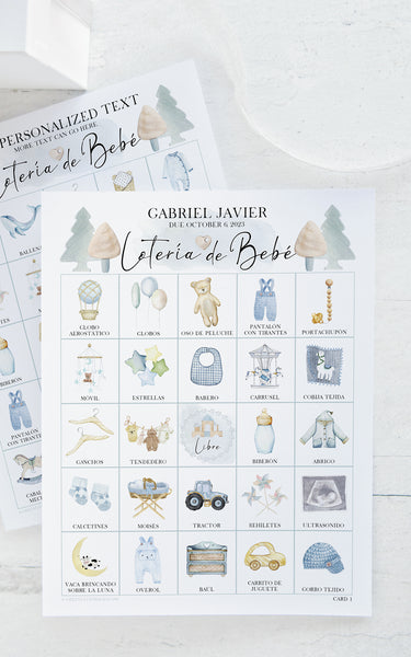 BOY - Lotería de Bebé - 100 Personalizable Cards - Greengate Images