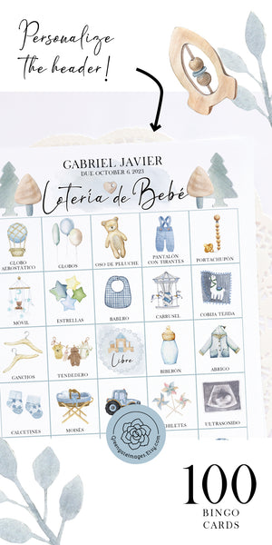 BOY - Lotería de Bebé - 100 Personalizable Cards - Greengate Images
