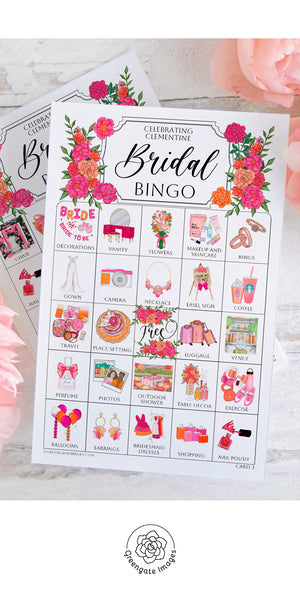 Hot Pink + Orange Bridal Bingo Cards - Greengate Images