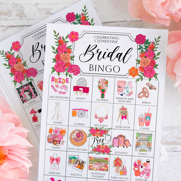 Hot Pink + Orange Bridal Bingo Cards - Greengate Images