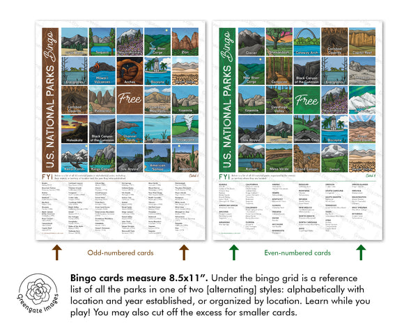 National Parks Bingo - Greengate Images