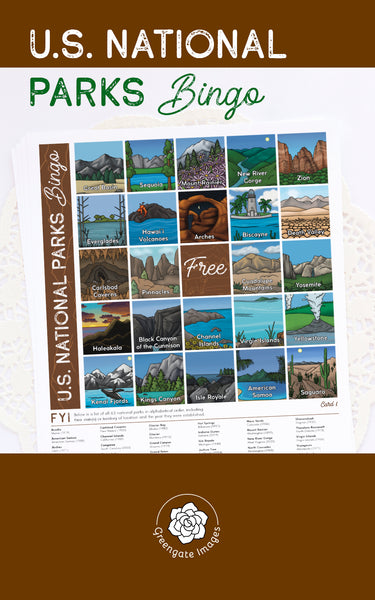 National Parks Bingo - Greengate Images