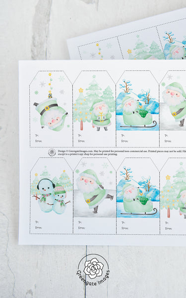 Mint Santa Gift Tag Set - Greengate Images