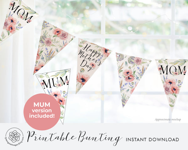 Mother's Day Bunting - Poppies and Lavender - Greengate Images