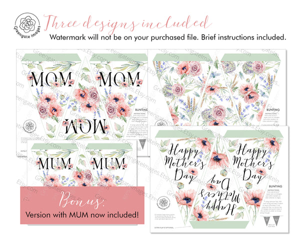 Mother's Day Bunting - Poppies and Lavender - Greengate Images