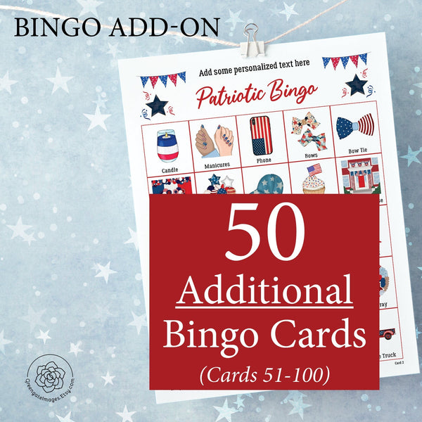 ADD-ON: 50 additional Patriotic Bingo cards (numbered 51-100) - Greengate Images