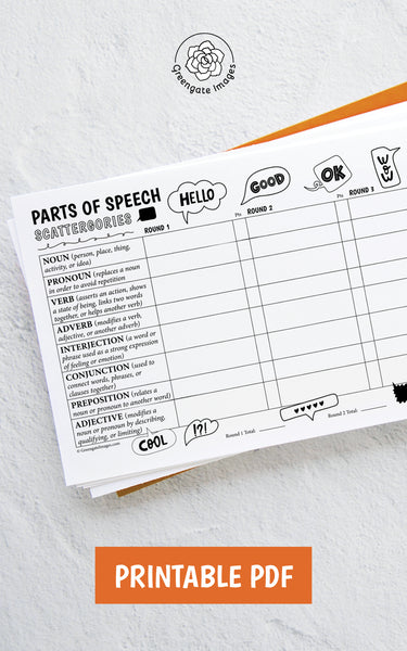 Parts of Speech Scattergories - Greengate Images