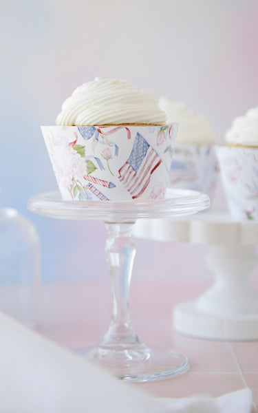 Pastel Patriotic Cupcake Wrappers - Flowers and American Flags - Greengate Images