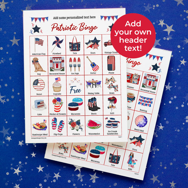 Patriotic Bingo - Personalize the Header - Greengate Images