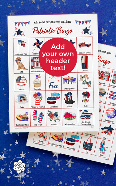 Patriotic Bingo - Personalize the Header - Greengate Images