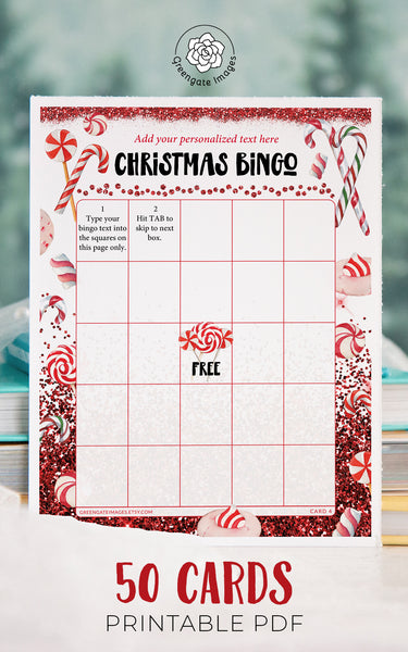 Christmas Bingo Template - Candy Cane Design - Greengate Images