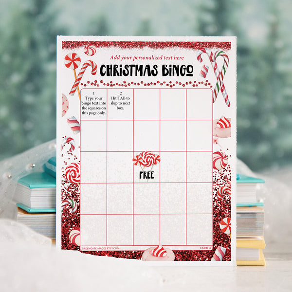 Christmas Bingo Template - Candy Cane Design - Greengate Images