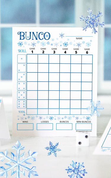 Winter Snow Bunco Scorecard Set - Printable Digital Download by Greengate Images