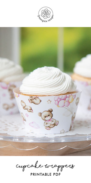 Bears and Pink Balloons Cupcake Wrapper - Greengate Images